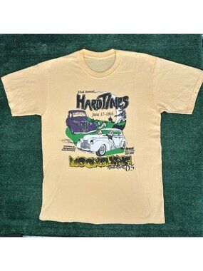 Vintage Y2K Moonshine Rod Run Car Show T-Shirt Yellow M Retro Classic Hot Rod